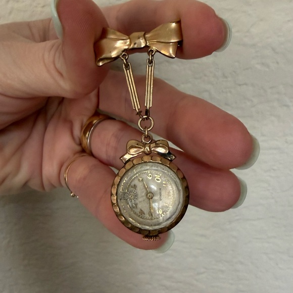 Accessories - Vintage Norman Bow Drop Gold Watch Brooch